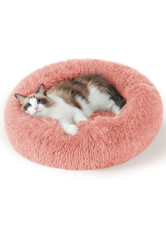 HousLife Cat Bed Plush Donut Cat Bed 40x40CM Soft Fluffy Round Pet Bed, Calming Self Warming Cat Bed Machine Washable with Non Slip Waterproof Bottom for Indoor Cats Small Dogs - Image 1